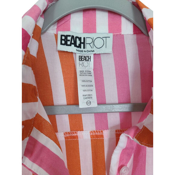 Beach Riot Alexa Top Cover-Up Sunset Stripes Pink Orange Button-Down Size S/M - Picture 4 of 6